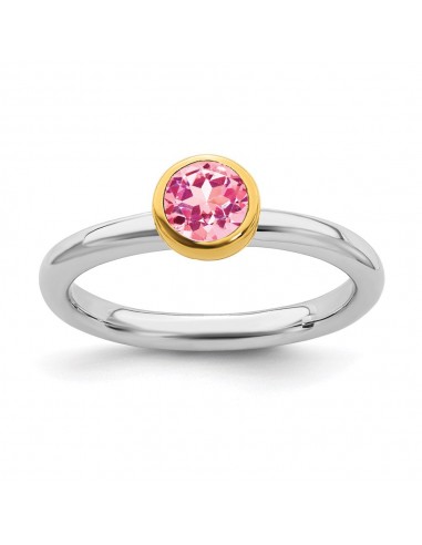 Sterling Silver Stackable Expressions w/Gold-plate P. Tourmaline Ring | QSK1884 Pour