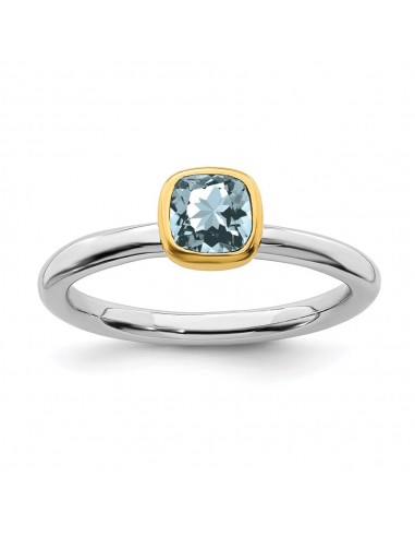 Sterling Silver Stackable Expressions w/Gold-plate Aquamarine Ring | QSK1889 l'évolution des habitudes 