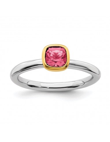 Sterling Silver Stackable Expressions w/Gold-plated P.Tourmaline Ring | QSK1896 france