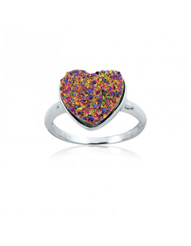 Sterling Silver Multi Colored Heart Druzy Ring - W-9751 soldes