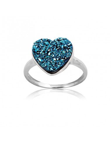 Sterling Silver Blue Heart Druzy Ring - W-9752 en ligne des produits 