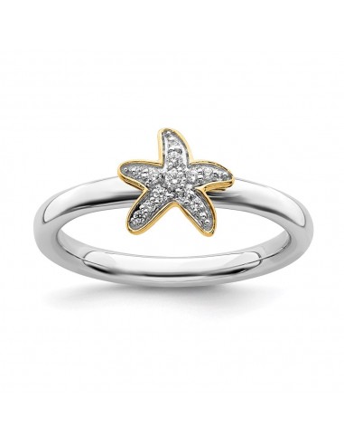 Sterling Silver w/ Gold-Plated Stackable Expressions Starfish Diamond Ring | QSK2162 basket pas cher