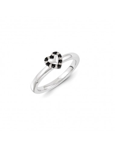 Sterling Silver Rhodium Plated Black & Whitee Diamond Stackable Heart Ring | QSK1075 chez Cornerstreet bien 