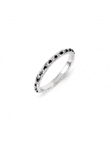 Sterling Silver Rhodium Plated Black & White Diamond Stackable Ring | QSK1076 pas cher