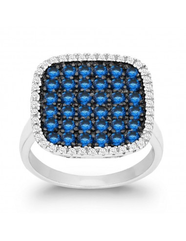 Sterling Silver Blue CZ Black Rhodium Square Ring - W-9875 les ligaments