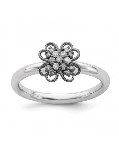 Sterling Silver & Black-plated Stackable Expressions Diamond Flower Ring | QSK1661 Dans la société mordern