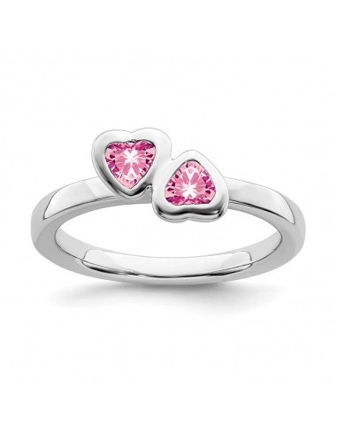 Sterling Silver Stackable Expressions Pink Tourmaline Double Heart Ring | QSK407 Voir les baskets