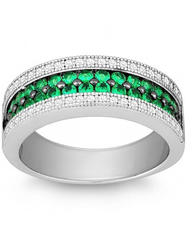 Classic Women's Emerald and White CZ Pave Ring - W-9900 destockage