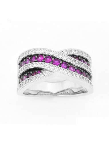 Sterling Silver Ruby and White CZ Micro Pave Ring - W-9910 vente chaude votre 