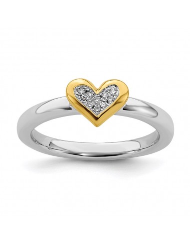 Sterling Silver Stackable Expressions Heart w/Diamond & Vermeil Ring | QSK1064 Economisez 