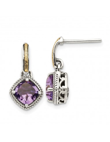 Sterling Silver w/14k Antiqued Amethyst Post Dangle Earrings Jusqu'à 80% De Réduction