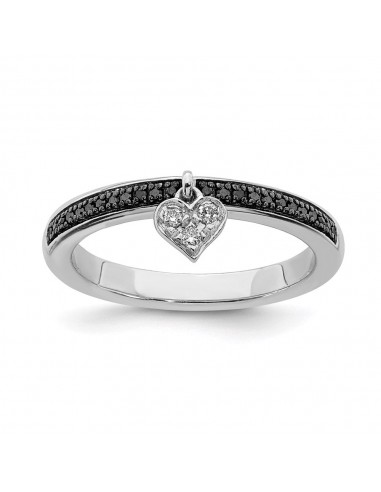 Sterling Silver Stackable Expressions Heart Black & White Diamond Ring | QSK1061 du meilleur 