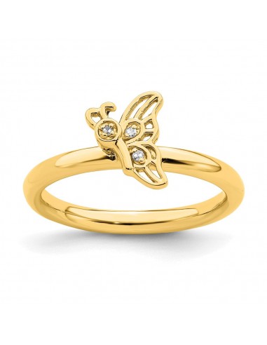 Sterling Silver Stackable Expressions Gold-plated Butterfly w/Diamond Ring | QSK1626 de votre