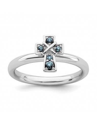 Sterling Silver Stackable Expressions Rhodium Aquamarine Cross Ring | QSK1632 Comparez plus de prix