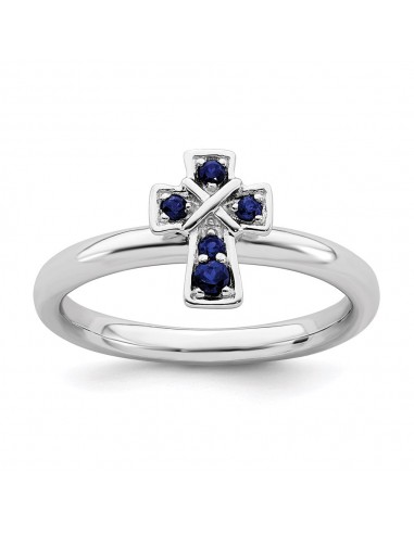 Sterling Silver Stackable Expressions Rhodium Created Sapphire Cross Ring | QSK1638 la colonne vertébrale