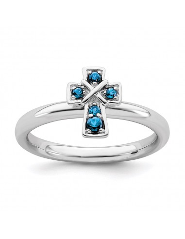 Sterling Silver Stackable Expressions Rhodium Blue Topaz Cross Ring | QSK1641 En savoir plus