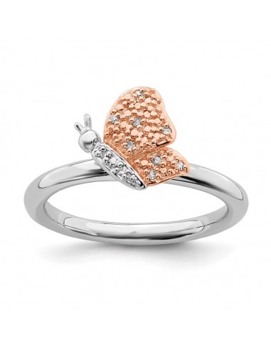 Sterling Silver/Rose Gold-plated Stackable Expressions Diam. Butterfly Ring | QSK1865 À commander