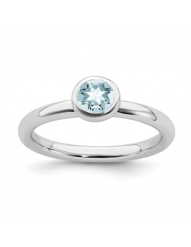 Sterling Silver Stackable Expressions Low 5mm Round Aquamarine Ring | QSK510 Paris Déstockage Promo