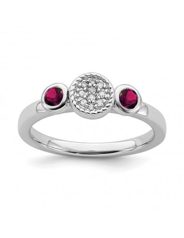 Sterling Silver Stackable Expressions Dbl Round Cr. Ruby & Dia. Ring | QSK526 acheter