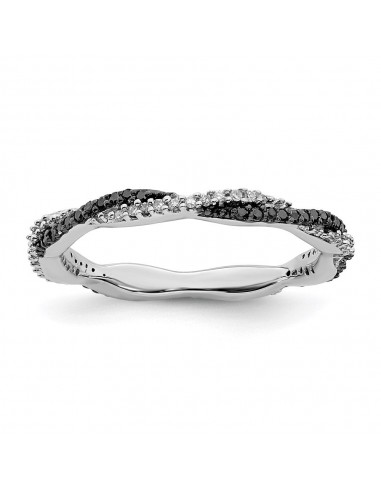 Sterling Silver Stackable Expressions Polished Black/White Dia Ring | QSK631 sur le site 