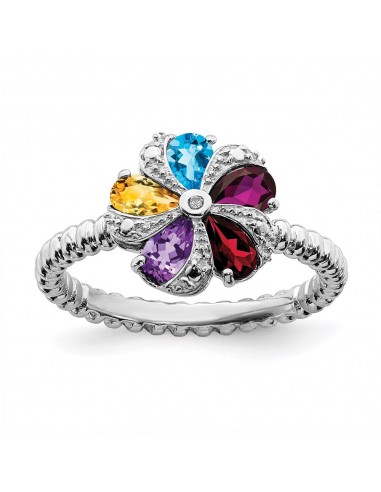 Sterling Silver Stackable Expressions Gemstone & Diamond Ring | QSK791 de pas cher