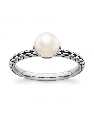 Sterling Silver Stack Exp. 7.0-7.5mm White FW Cultured Pearl Ring | QSK826 Fin de série