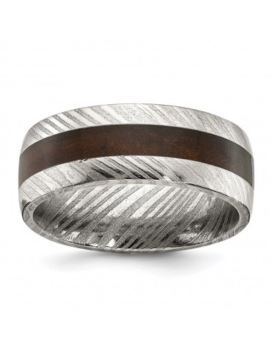 Damascus Steel Polished with Wood Inlay 8mm Band | SR678 À commander