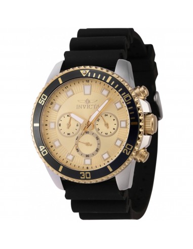 Invicta Men's Watch - Pro Diver Chronograph Gold Tone Dial Black Strap | 46128 Fin de série