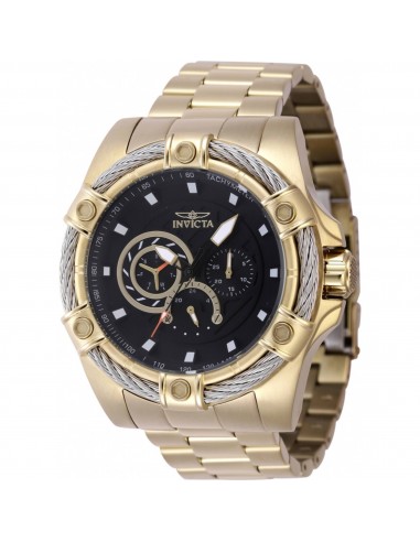 Invicta Men's Watch - Bolt Quartz Day-Date Black Dial Yellow Gold Bracelet | 46868 la colonne vertébrale