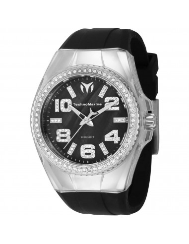 Technomarine Women's Watch - Cruise Silver Tone Crystal Case Black Strap | TM-121261 Pour