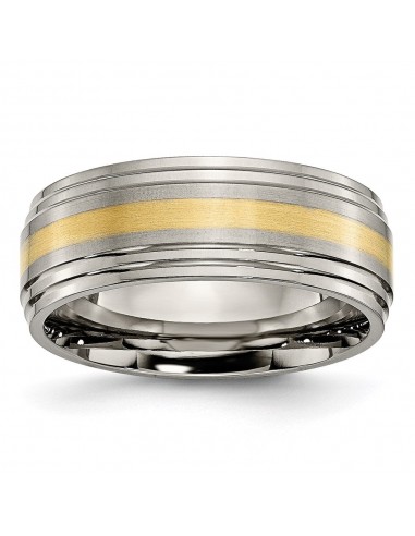 Titanium Ridged Edge 14k Yellow Inlay 8mm Brushed/Polished Band | TB101 l'achat 