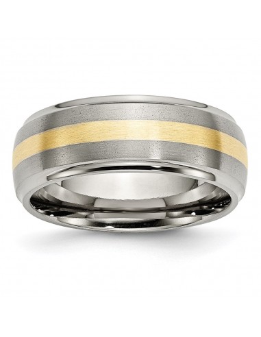 Titanium Ridged Edge 14k Yellow Inlay 8mm Brushed/Polished Band | TB102 brillant des détails fins