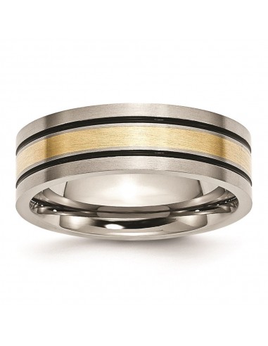 Titanium 14k Yellow Inlay Flat 7mm Brushed and Antiqued Band | TB20 votre