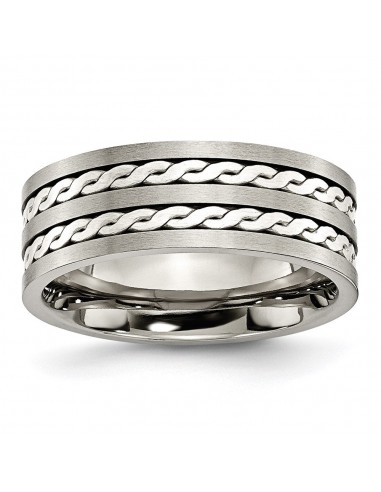 Titanium Sterling Silver Braided Inlay 8mm Brushed and Antiqued Band | TB216 pas cher 