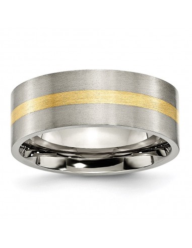 Titanium Flat 14k Yellow Inlay 8mm Brushed Band | TB218 pas cher 