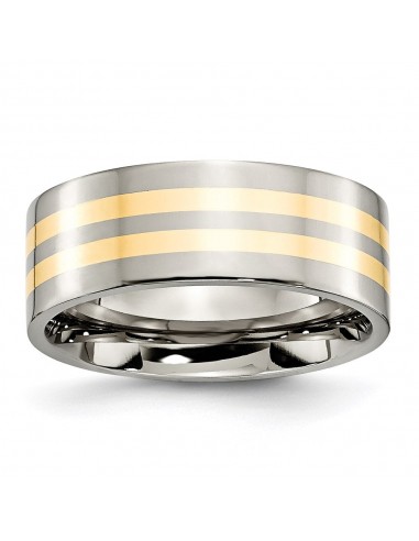 Titanium 14k Yellow Inlay Flat 8mm Polished Band | TB226 Voir les baskets