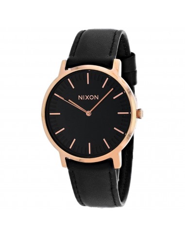 Nixon Men's Watch - Porter Quartz Rose Gold Case Black Dial Leather Strap | A1058-1098 une grave pollution 