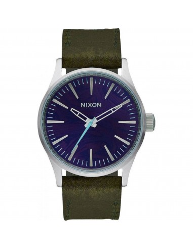 Nixon Unisex Watch - Sentry Silver Tone Case Blue Dial Green Leather Strap | A377-2302 plus qu'un jeu 