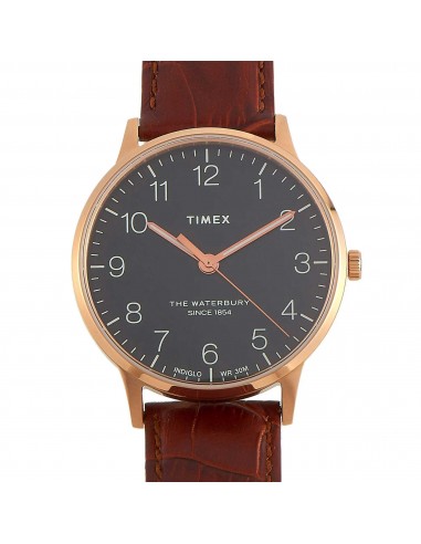 Timex Men's Watch Waterbury Quartz Rose Gold Case Black Dial Brown Strap TW2R71400 50-70% off 