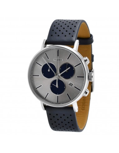 Timex Men's Watch - Fairfield Supernova Quartz Silver Dial Leather Strap | TW2R97700 destockage