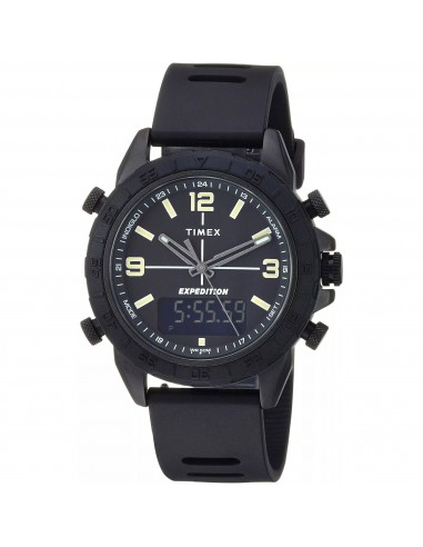 Timex Men's Watch - Expedition Pioneer Black Dial Silicone Strap Ani-Digi | TW4B17000 basket pas cher