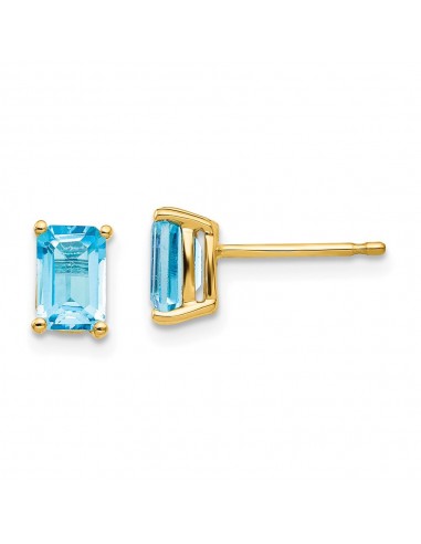 14k 6x4mm Emerald Cut Blue Topaz Earrings 50-70% off 