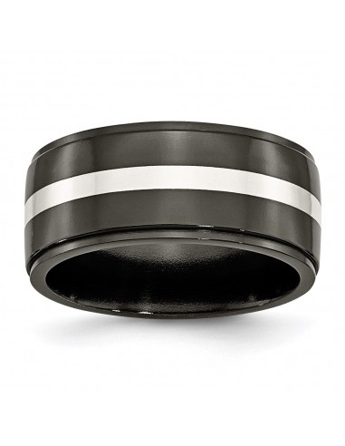 Titanium Black Ti with Sterling Silver Inlay 10mm Polished Band | TB288 pas cher 