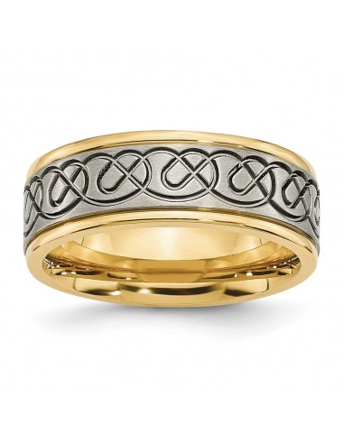 Titanium Scroll Design Yellow IP-plated Grooved Edge Brushed/Polished Band | TB312 en stock