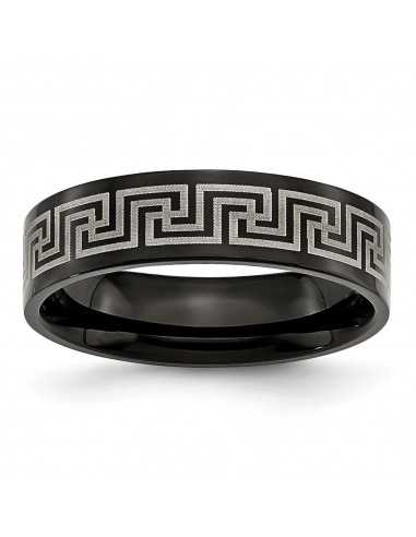 Titanium Black IP-plated Greek Key Laser Etched 6mm Brushed/Polished Band | TB363 Vous souhaitez 