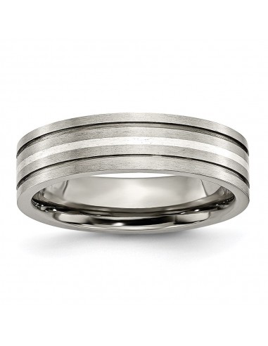 Titanium Grooved Sterling Silver Inlay 6mm Brushed Band | TB371 pas cher 