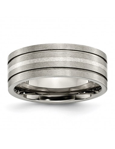 Titanium Grooved Sterling Silver Inlay 8mm Brushed Band | TB372 de pas cher