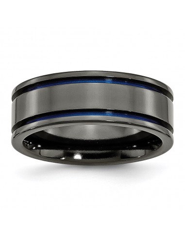 Titanium Black Ti with Blue Anodized Grooves 8mm Polished Band | TB398 acheter en ligne