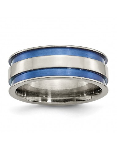 Titanium with Blue Double Groove 8.5mm Polished Band | TB415 JUSQU'A -70%! 