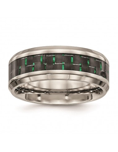 Titanium Polished Black/Green Carbon Fiber Inlay Ring | TB464 soldes